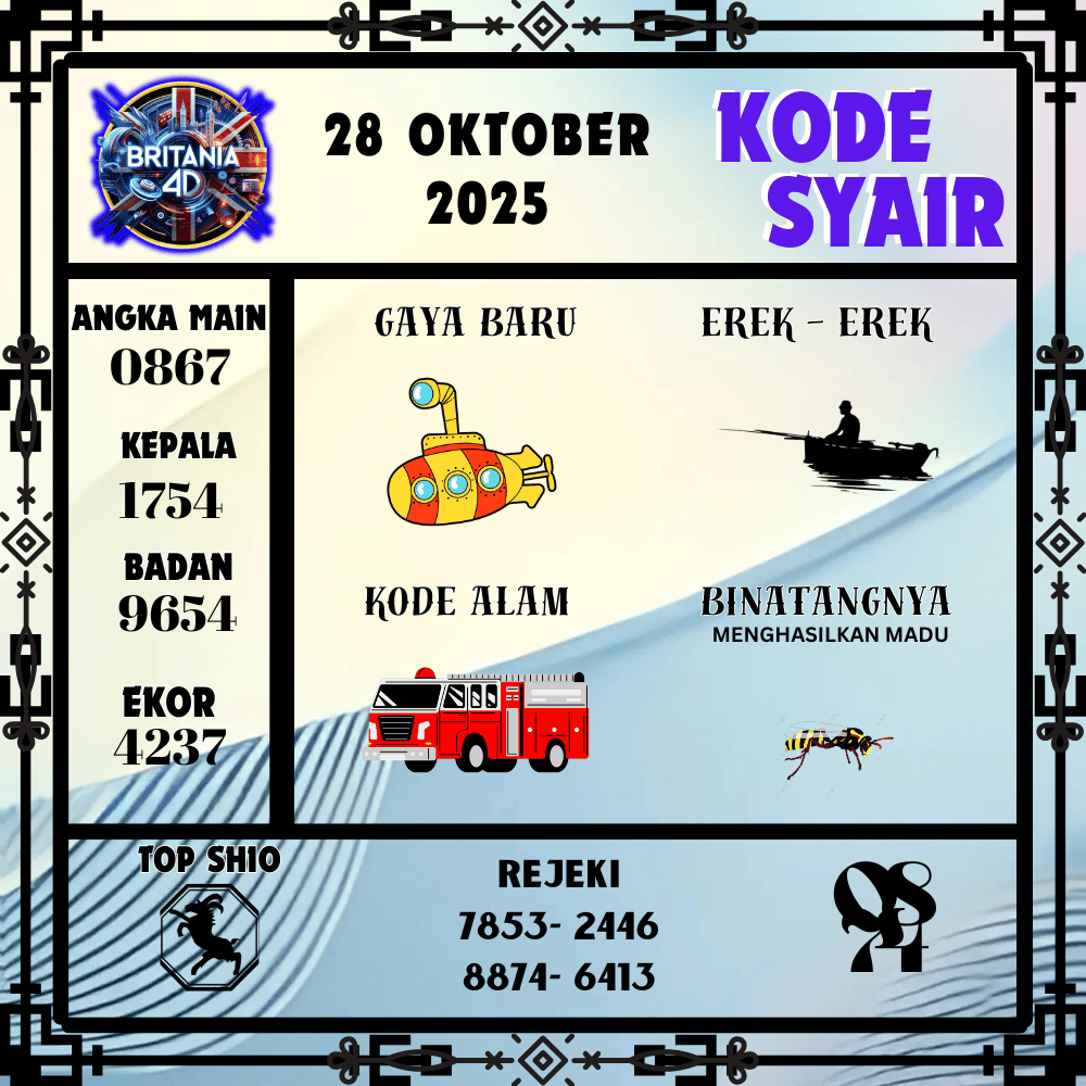 Kode Syair Britania Pools - Oktober Pools