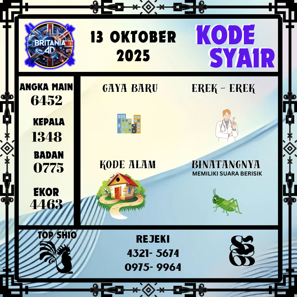 Kode Syair Britania Pools - Oktober Pools