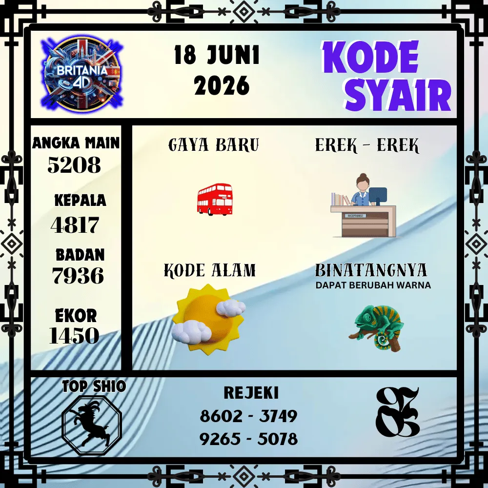 Kode Syair Britania4D  Pools - Juni 2026
