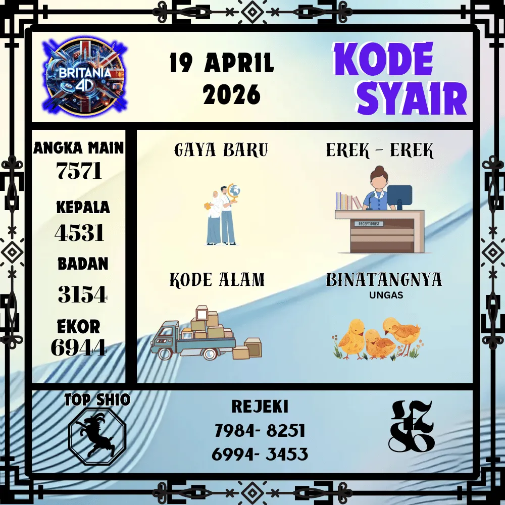 Kode Syair Britania4D  Pools - April 2026
