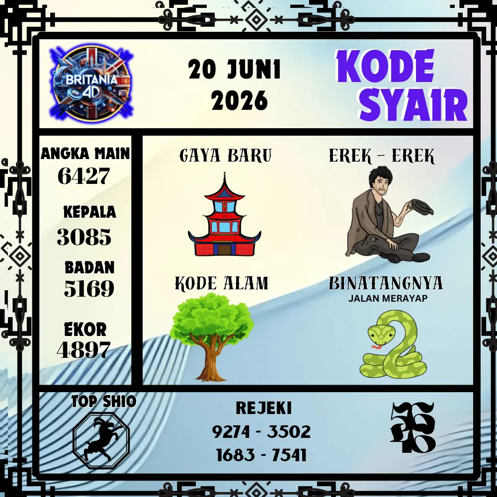 Kode Syair Britania4D  Pools - Juni 2026
