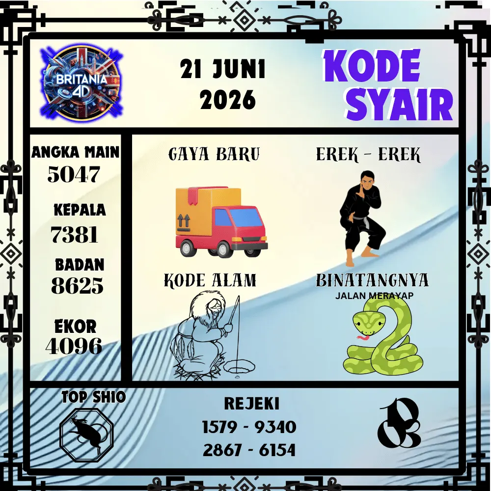 Kode Syair Britania4D  Pools - Juni 2026

