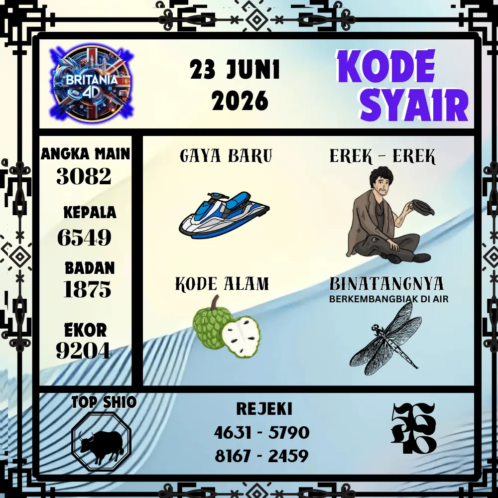 Kode Syair Britania4D  Pools - Juni 2026
