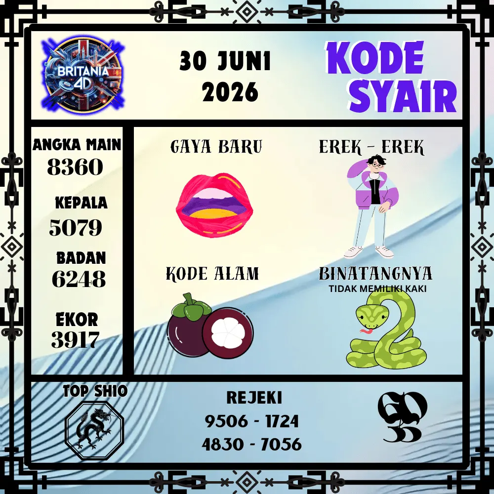 Kode Syair Britania4D  Pools - Juni 2026
