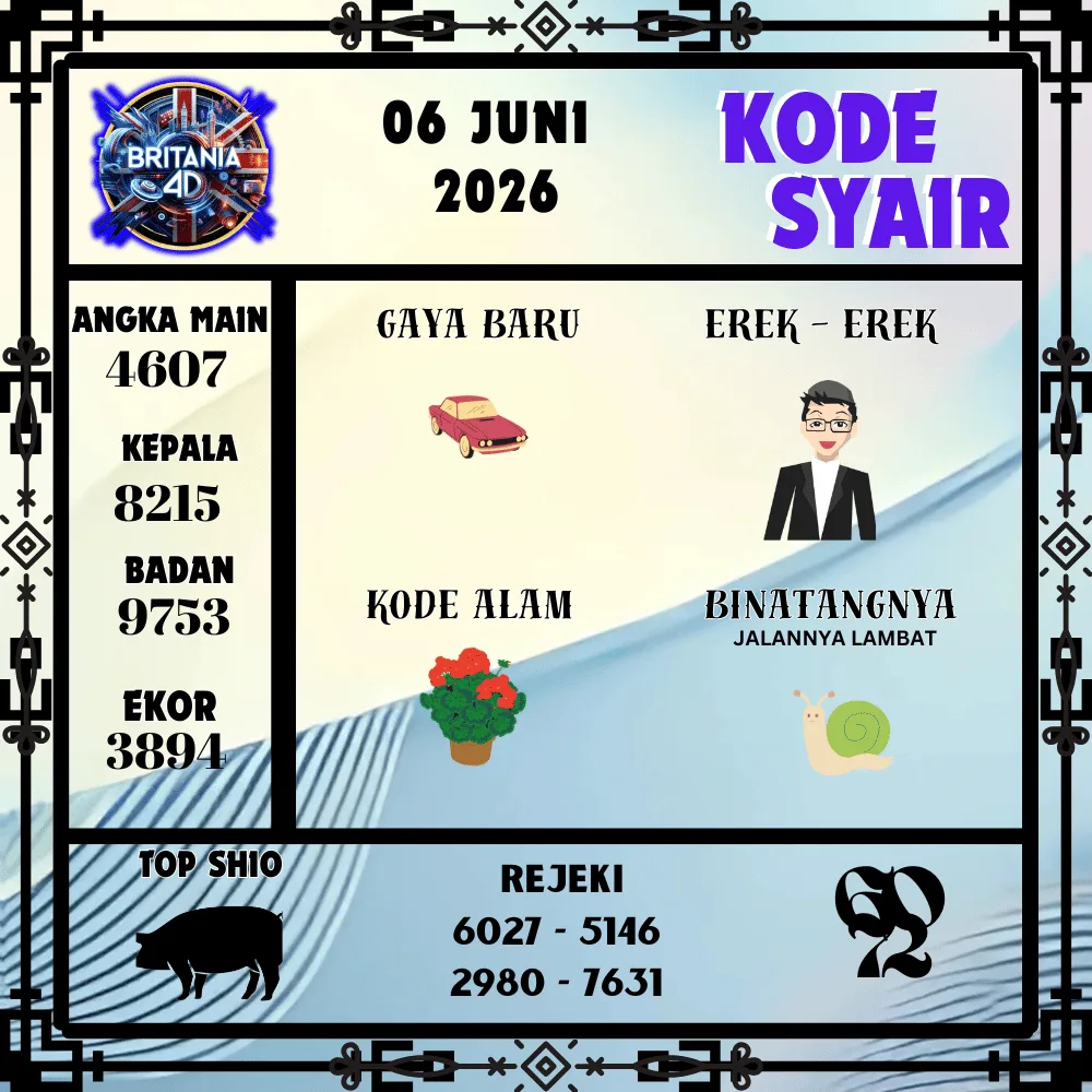 Kode Syair Britania4D  Pools - Juni 2026
