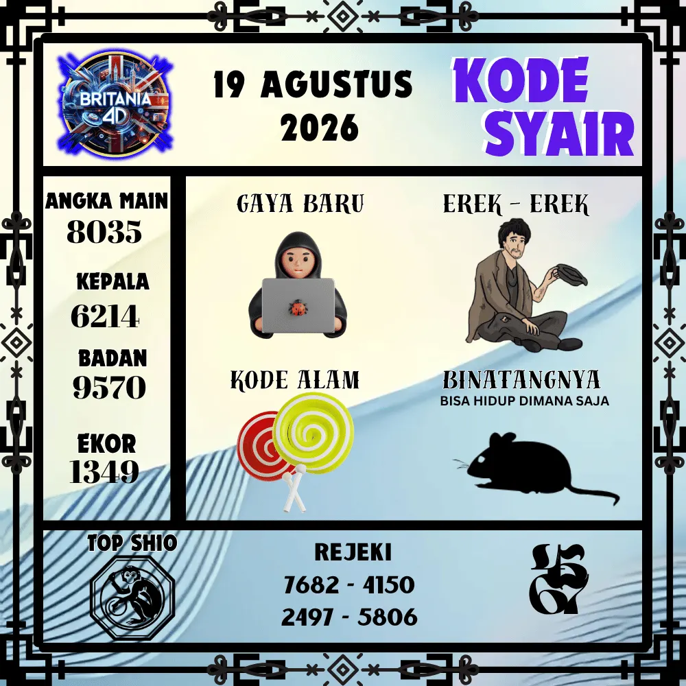 Kode Syair Britania4D  Pools - Agustus 2026
