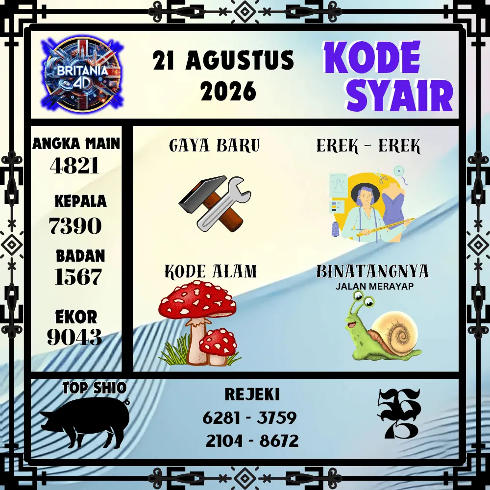Kode Syair Britania4D  Pools - Agustus 2026
