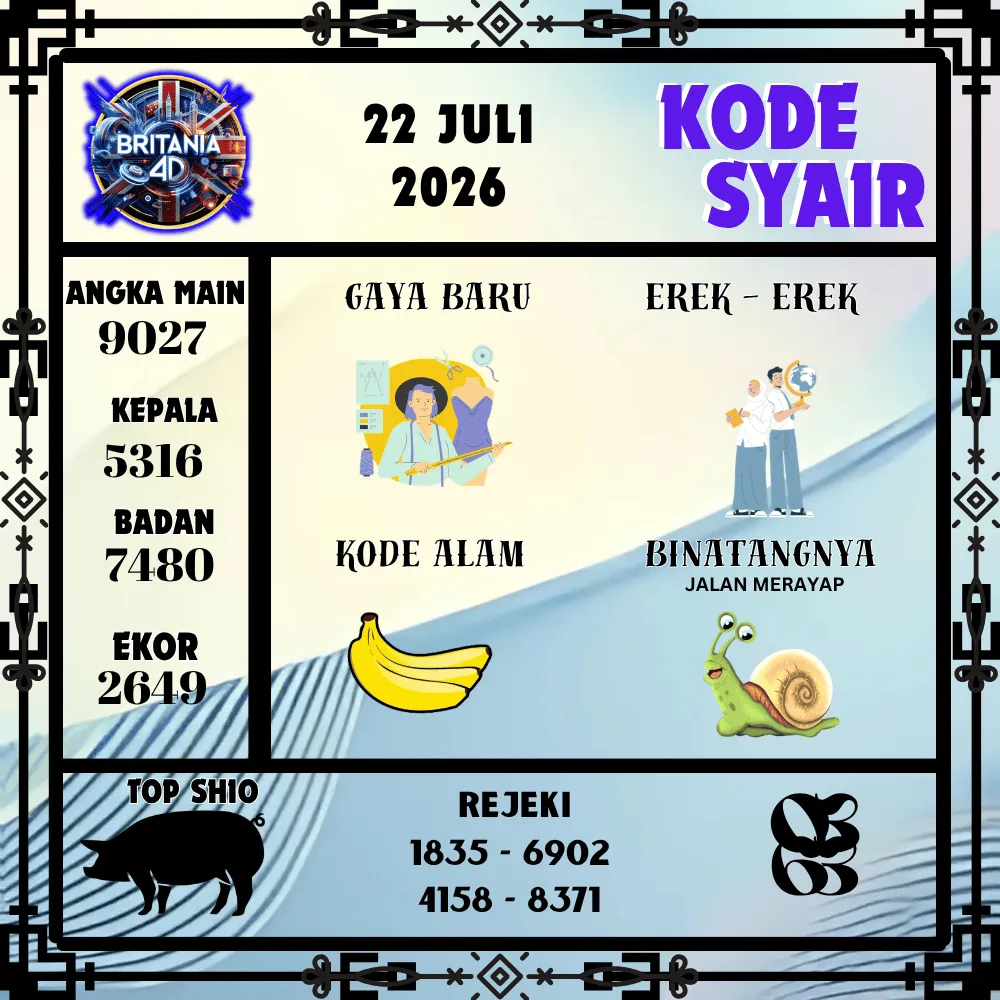 Kode Syair Britania4D  Pools - Juli 2026
