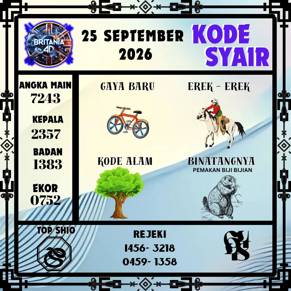 Kode Syair Britania4D  Pools - September 2026
