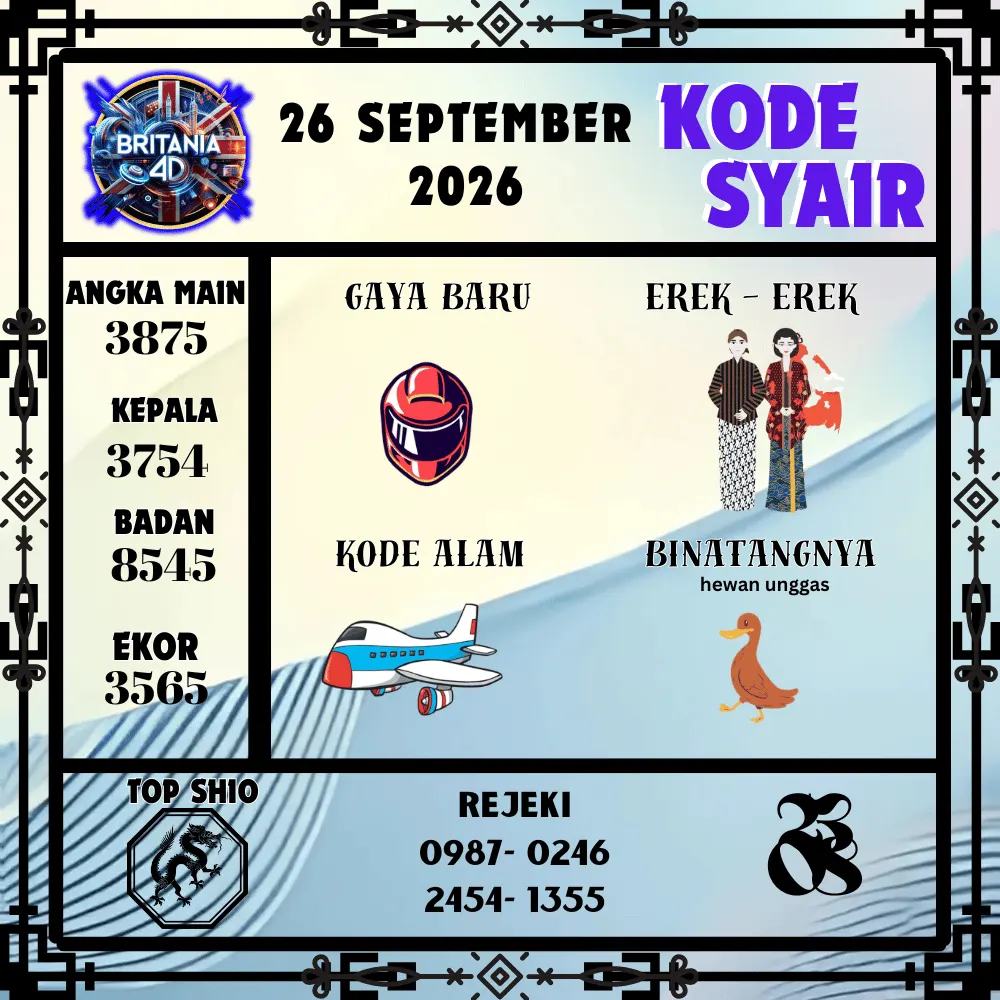 Kode Syair Britania4D  Pools - September 2026
