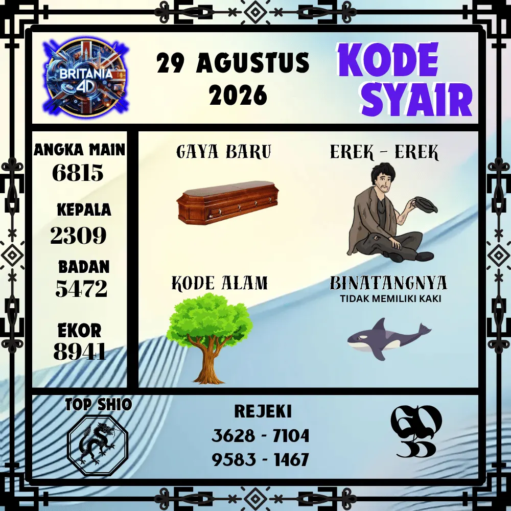Kode Syair Britania4D  Pools - Agustus 2026
