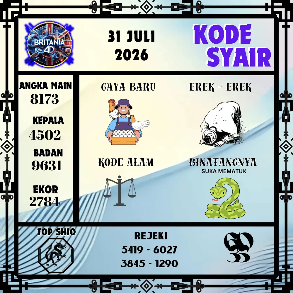 Kode Syair Britania4D  Pools - Juli 2026
