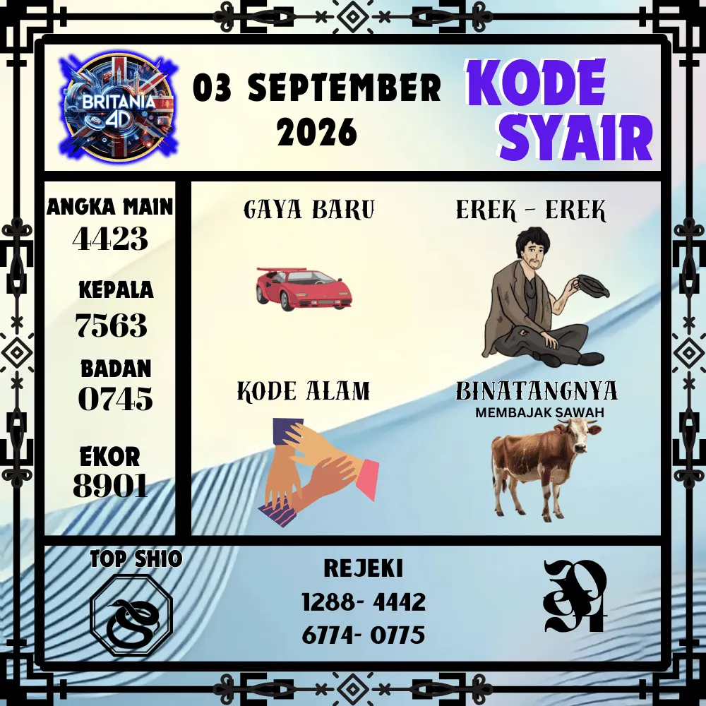 Kode Syair Britania4D  Pools - September 2026

