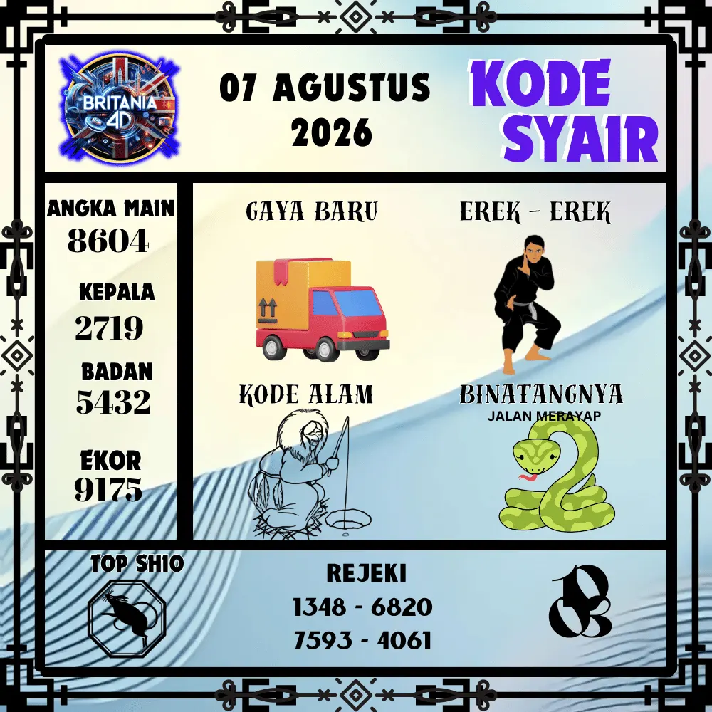 Kode Syair Britania4D  Pools - Agustus 2026
