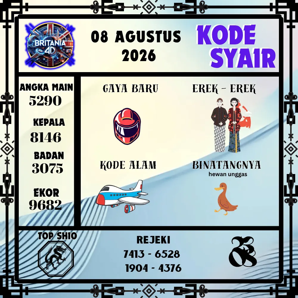 Kode Syair Britania4D  Pools - Agustus 2026

