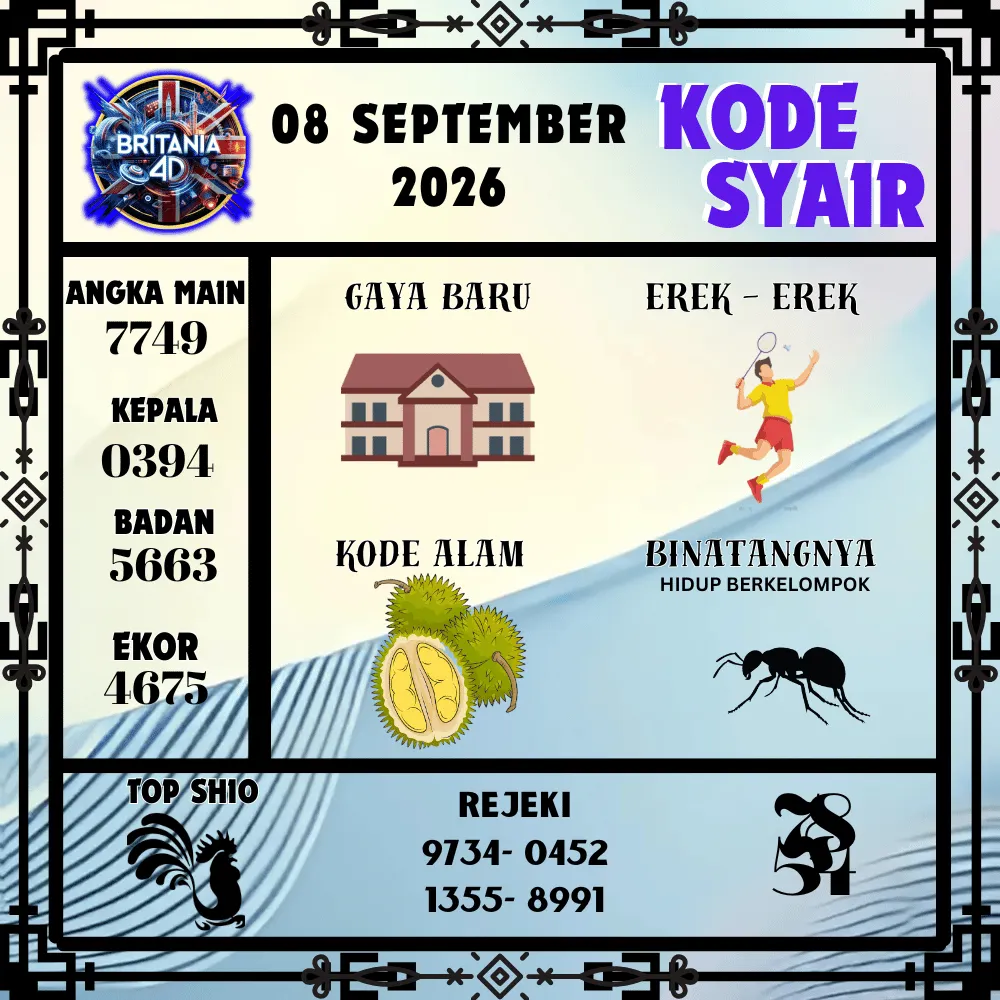 Kode Syair Britania4D  Pools - September 2026
