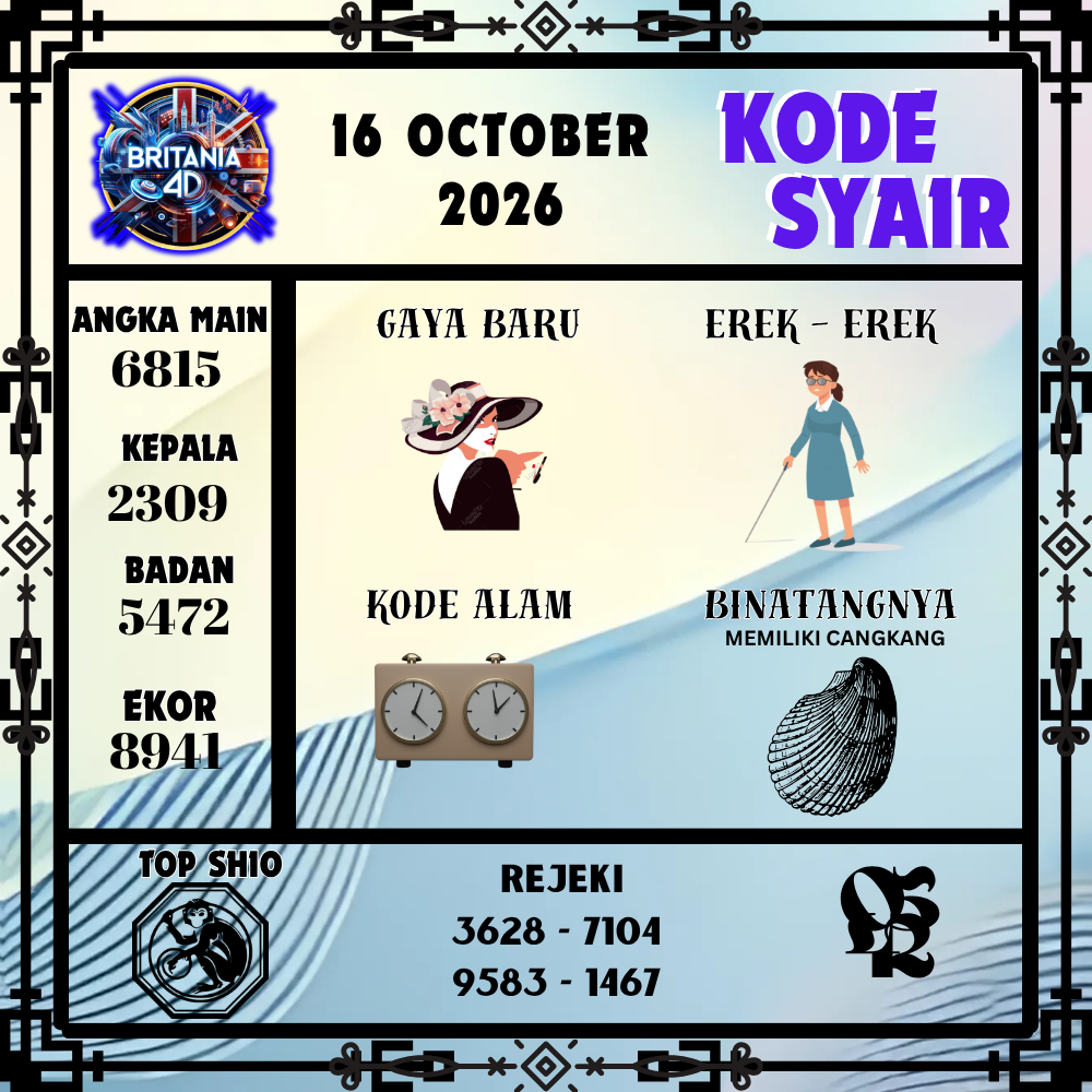 Kode Syair Britania4D Pools 16 Oktober 2026