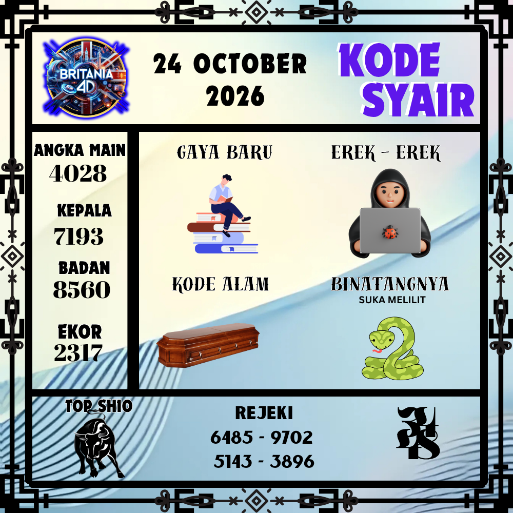 Kode Syair Britania4D Pools 24 Oktober 2026